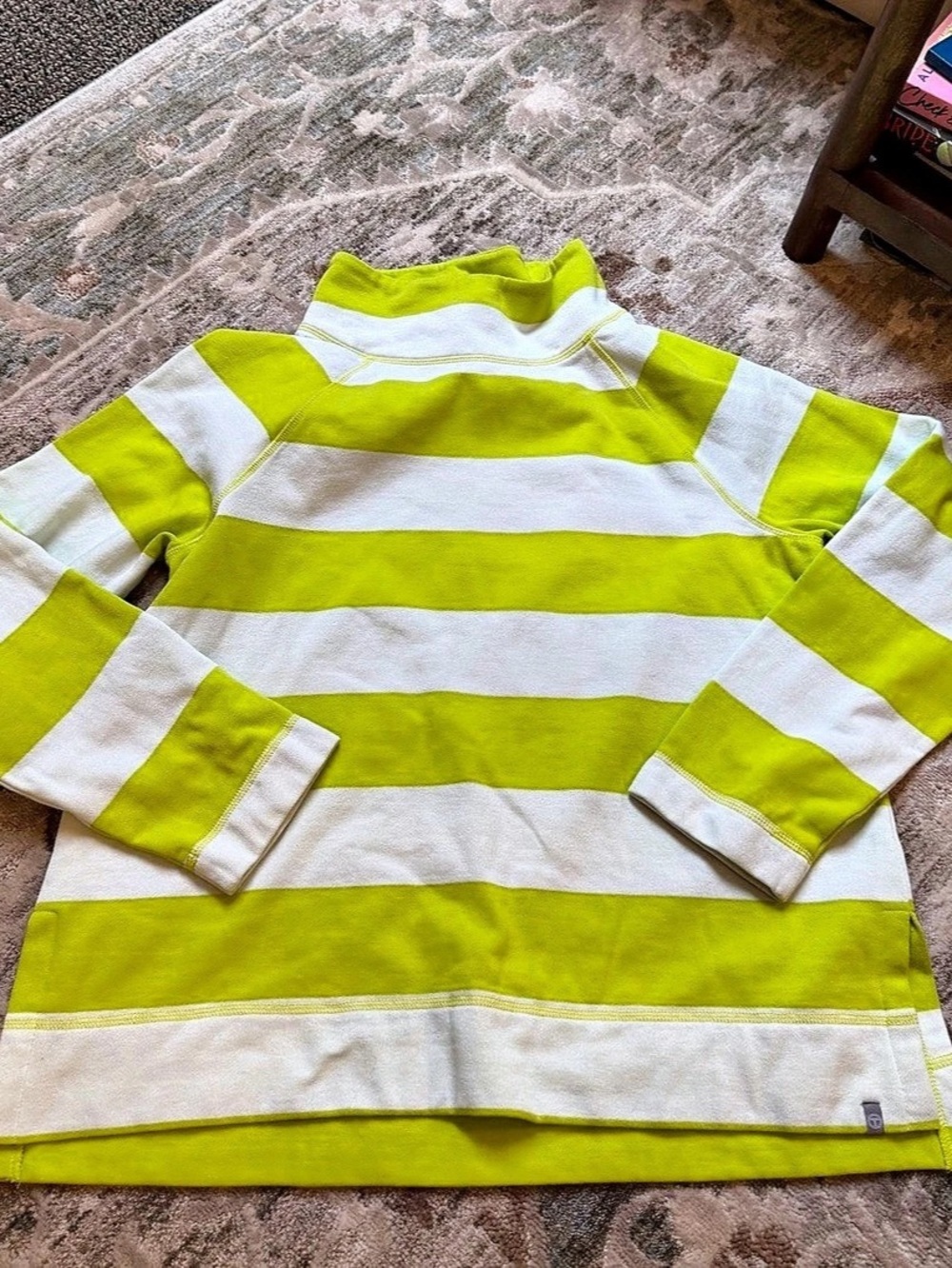 Talbots Striped Long Sleeve Top in Green & White